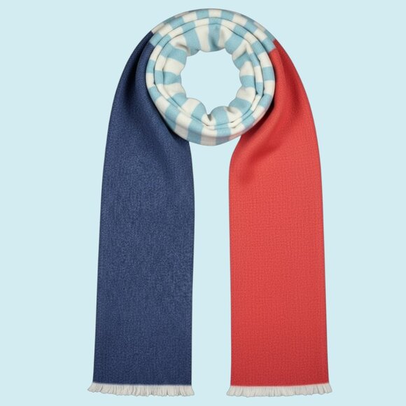 Boden 100% Wool Scarf Women's Large Navy, Tangerine and Striped 82" x 26" - Picture 1 of 9